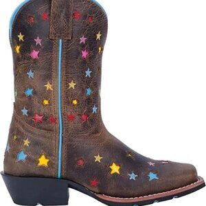 Dan Post Leather Boots Kids Girls Starlett Square Toe  Boots - Brown SZ 10.5